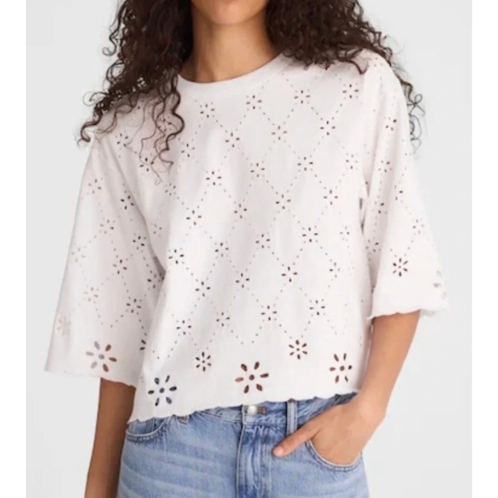 Madewell Eyelet Scallop‎ Tee White Floral Cotton Boho Medium